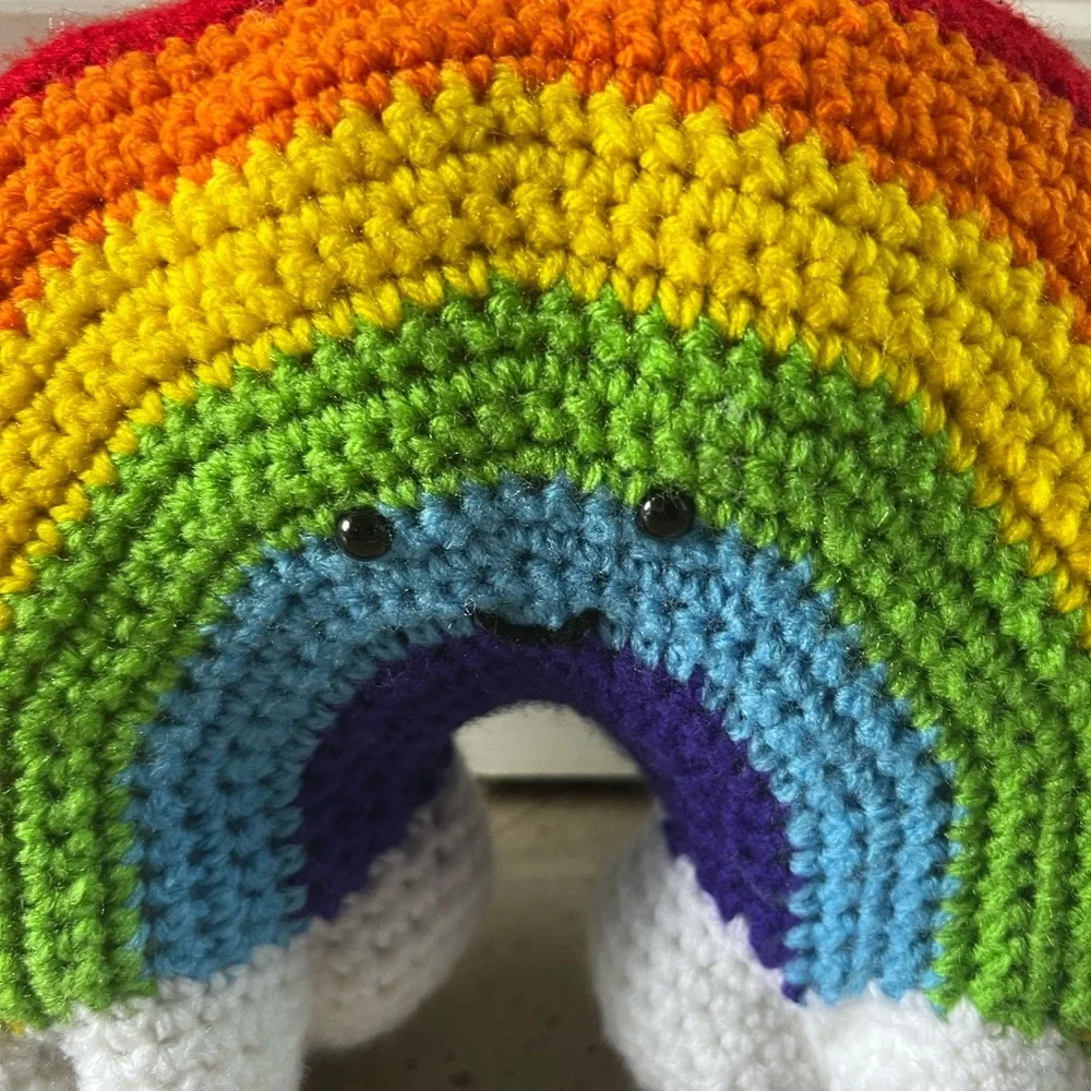 Hand Crocheted Happy Little Rainbow Pillow Plushie! - Picture 6 of 15